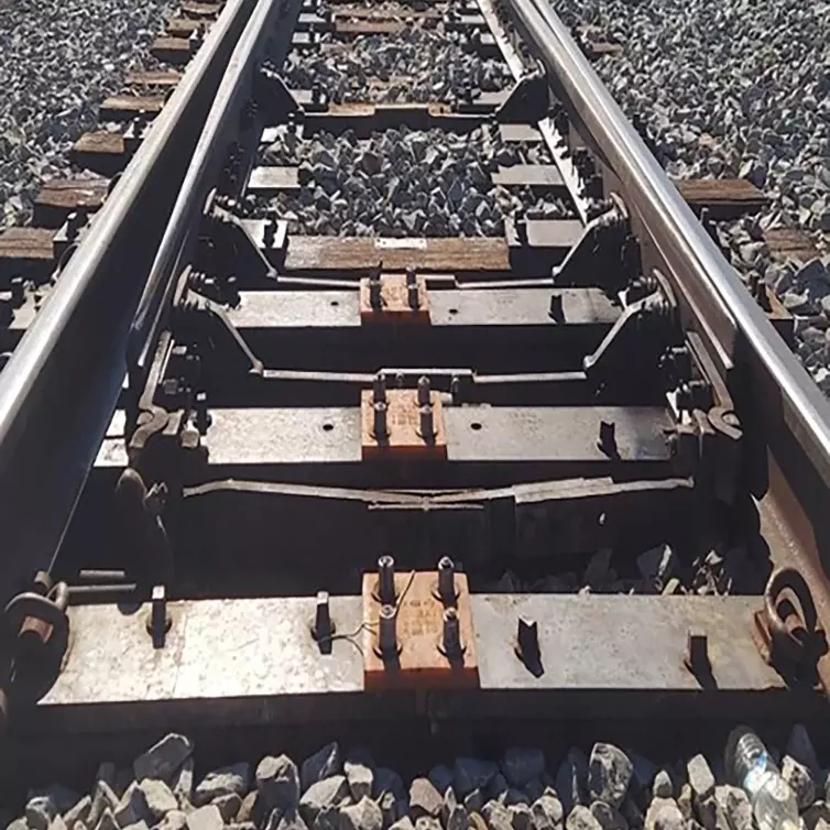 close-up of a railroad track.