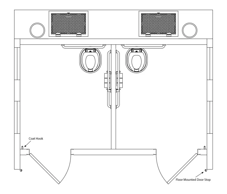 Double Cascadian concrete vault restroom floorplan.