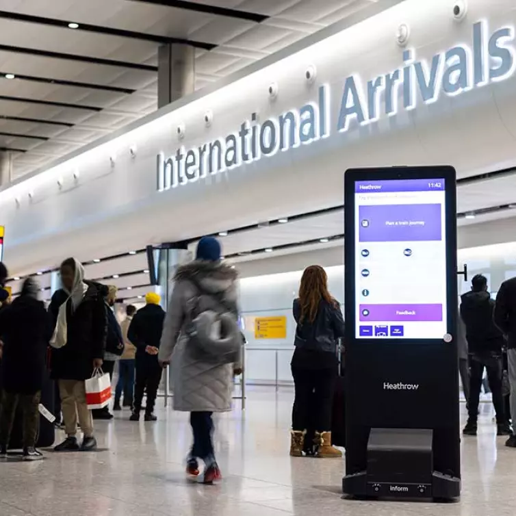 inform digital wireless totem at heathrow airport, international arrivals.
