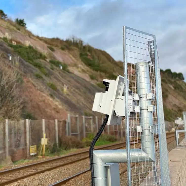 lidar system monitoring the embankment for earthwork movements that could affect passing trains.