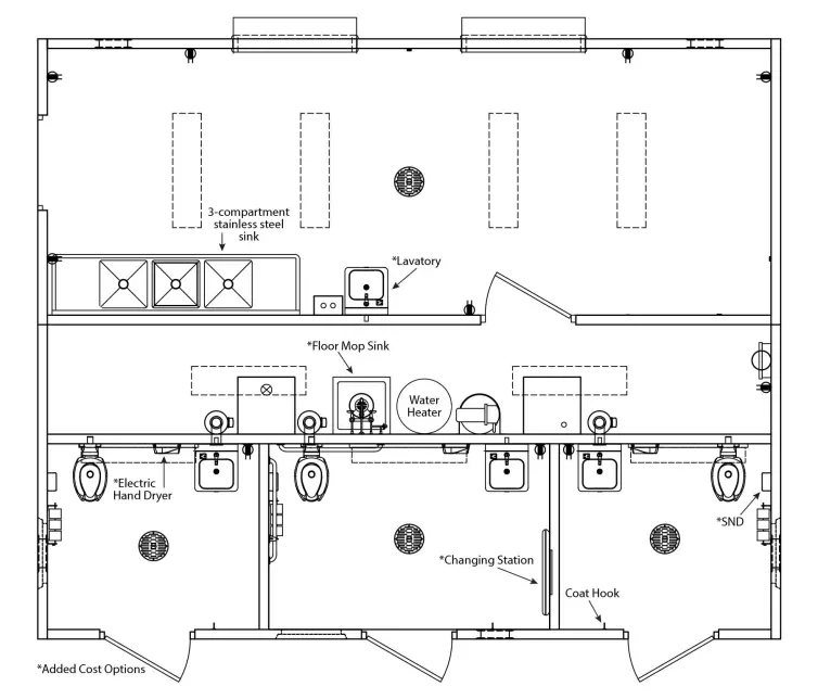 Keystone concrete concession with restrooms floorplan.