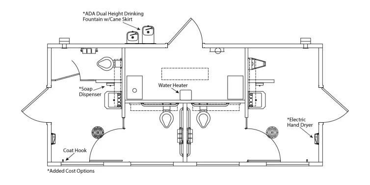 Grundriss der Kodiak-Betontoilette mit Wasserspülung.