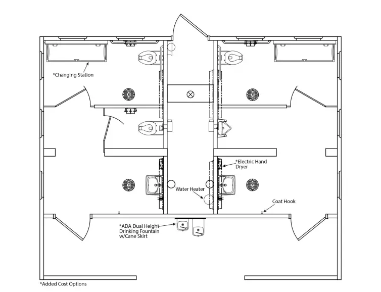 Montrose concrete flush restroom floorplan.