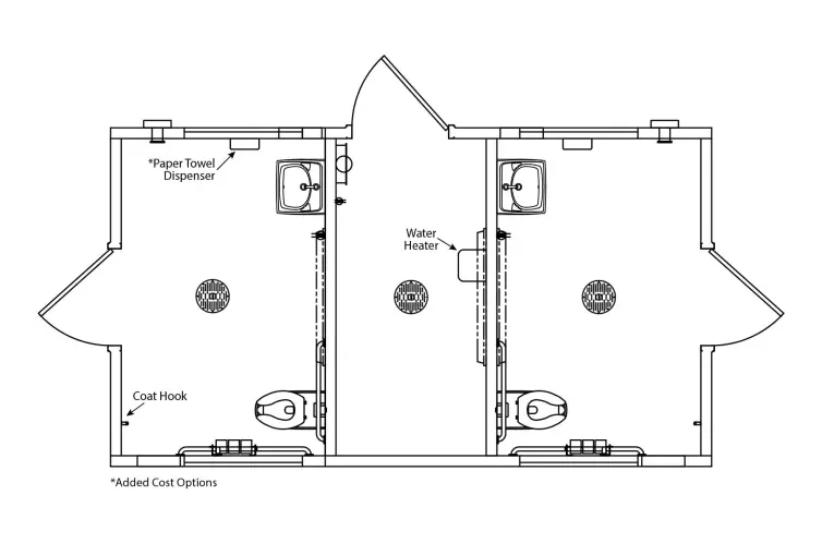 Ozark II concrete flush restroom floorplan.