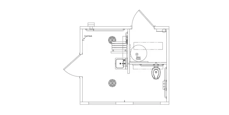 Pioneer flush restroom with shower floorplan.