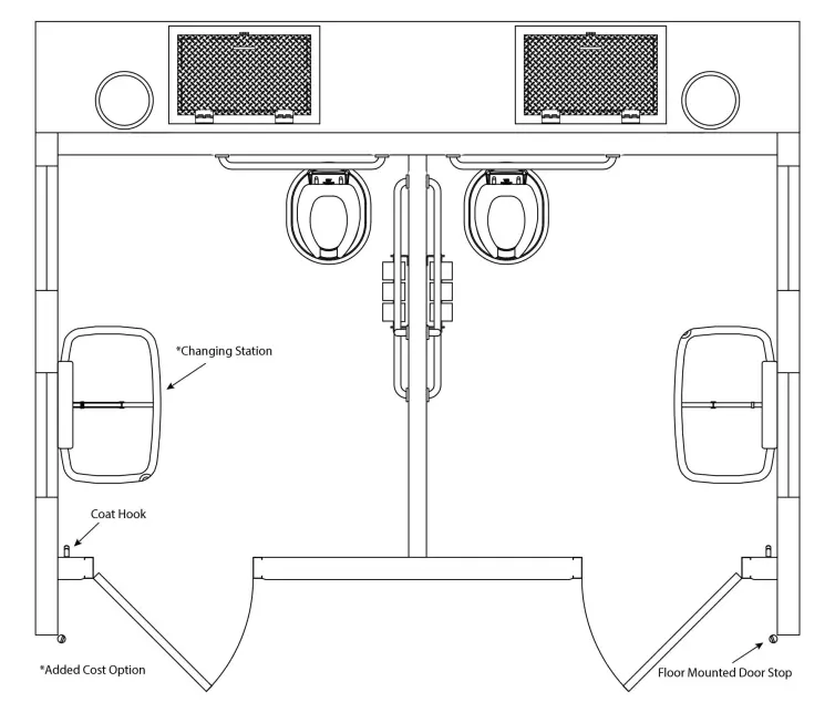 Plan d’étage des toilettes de la voûte en béton double des montagnes Rocheuses.