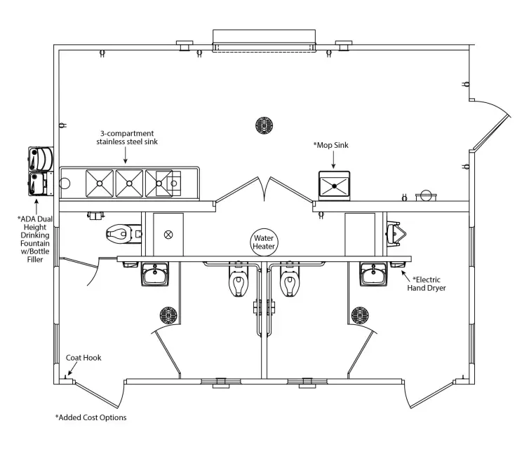 CXT Keystone concession with multiuser restrooms floorplan.