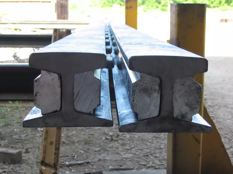 close-up of two rail bars.