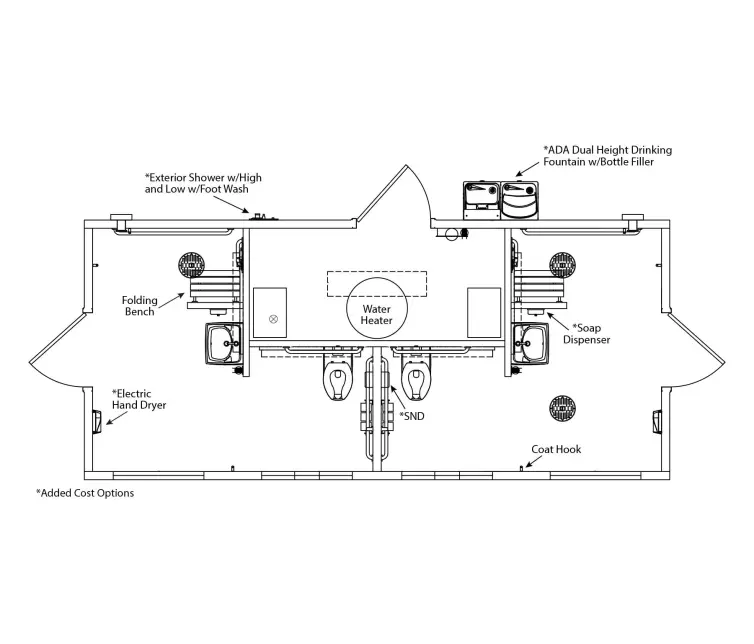 Rainier concrete restroom with shower floorplan.