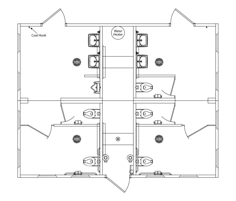 Taos concrete flush restroom floorplan.